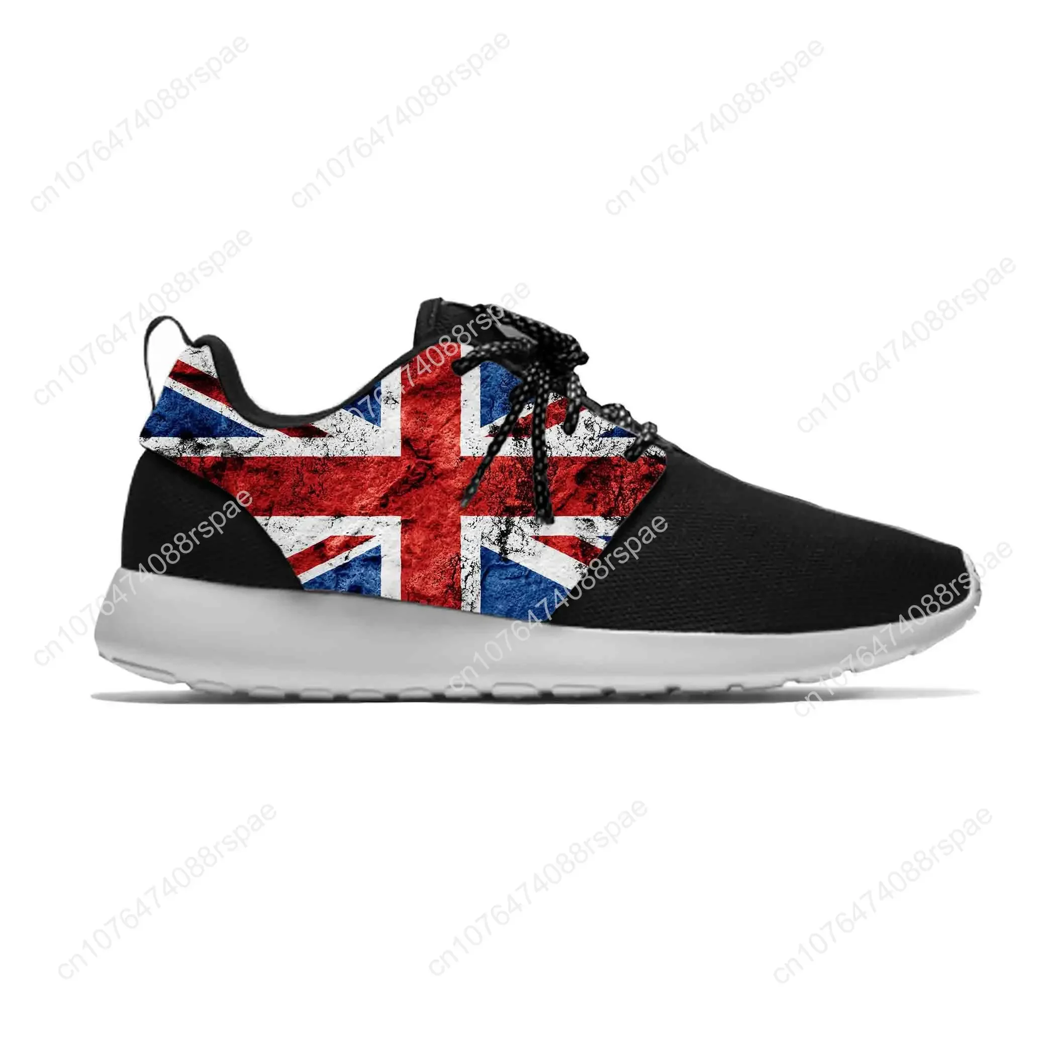 Tênis leves e respiráveis para homens e mulheres, tênis esportivos, calçados casuais, impressão 3D, bandeira britânica e britânica, Union Jack, Reino Unido