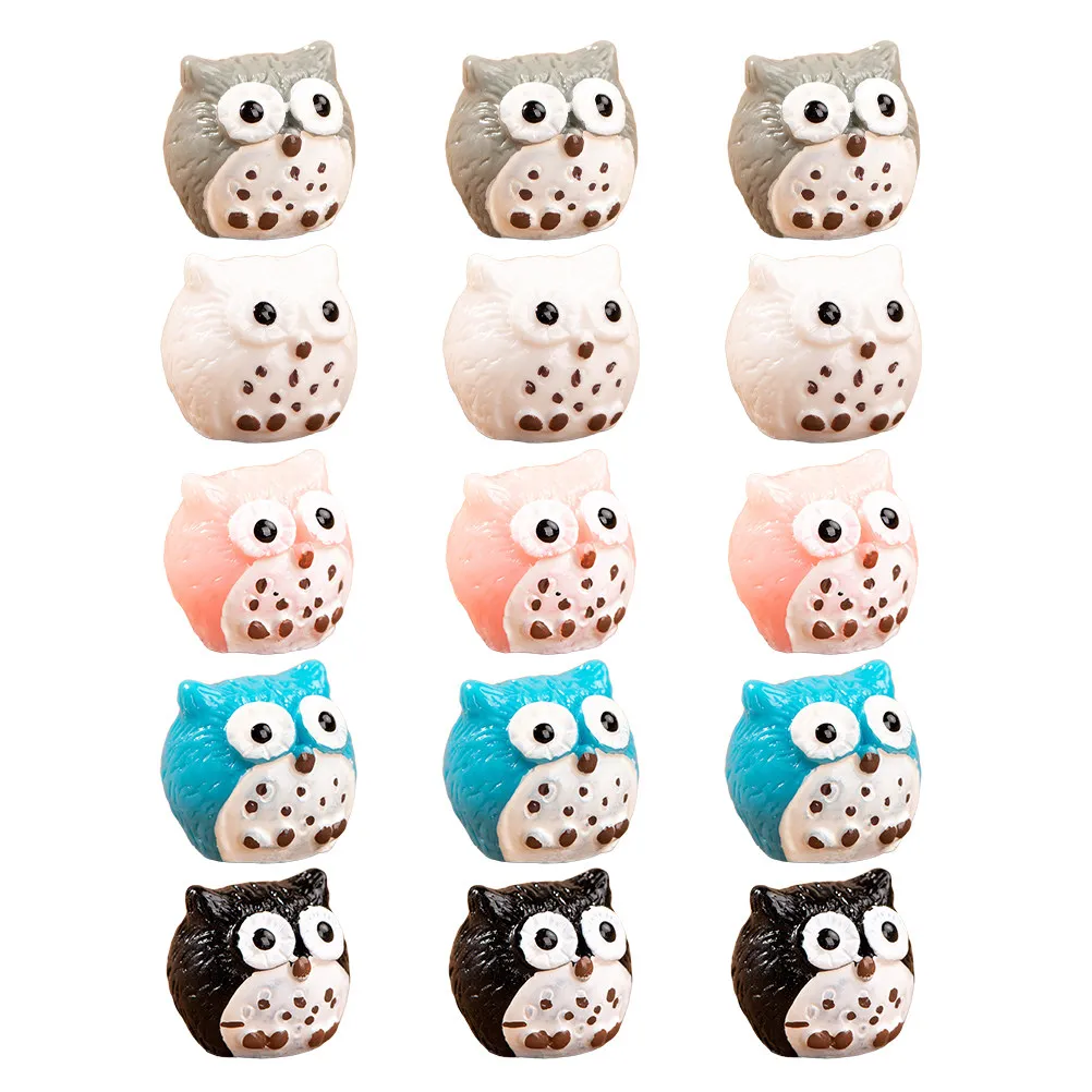 

15 шт. миниатюрных фигурок сов из смолы для микроландшафта, украшения для сада, декор для бонсай, декор для сказочного сада