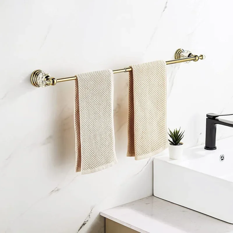 4 Pieces Gold Bathroom Accessories Sets Brass&Crystal Retractable Towel Bar Wall Mounted Paper Rack Bathroom Hardware Set 2