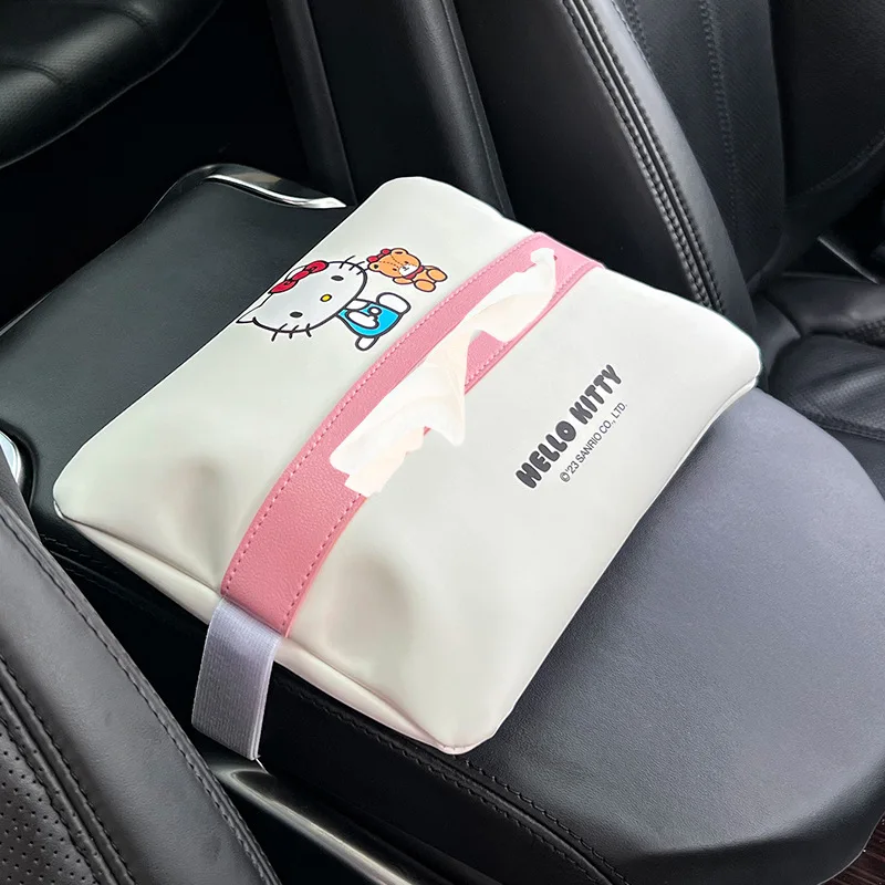 Sanrio Car Tissue Box Dinner Box Seat Back Tissue Bag Car Storage Box Leather Cartoon Hello Kitty Car Accessories Holiday Gift