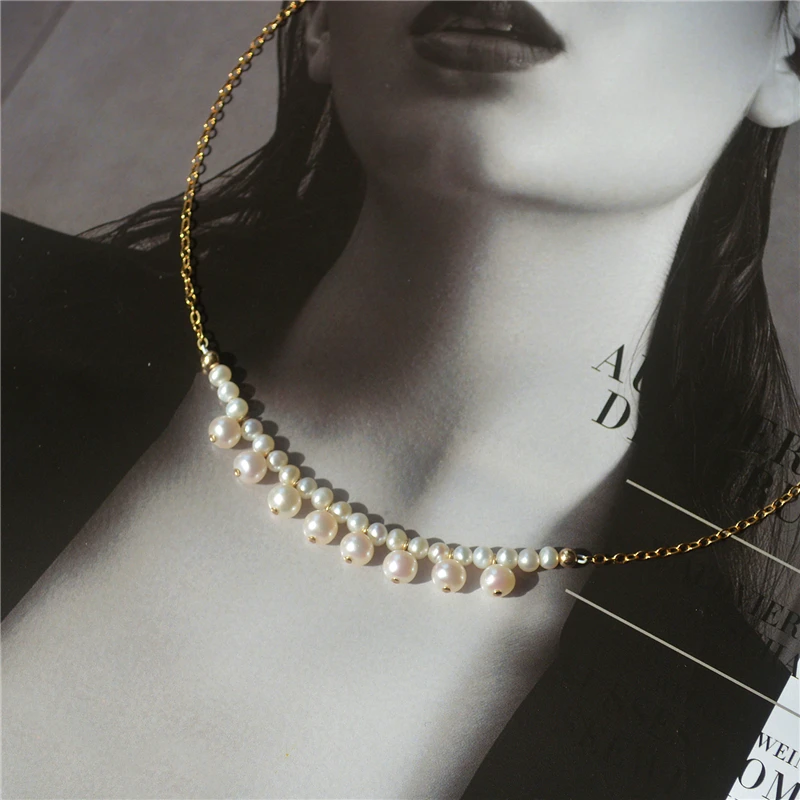 

Lii Ji 14K Gold Filled Natural Pearl Necklace 40+5cm Dainty Gold Choker Necklace Tarnish Resistant Jewelry Boho Necklace
