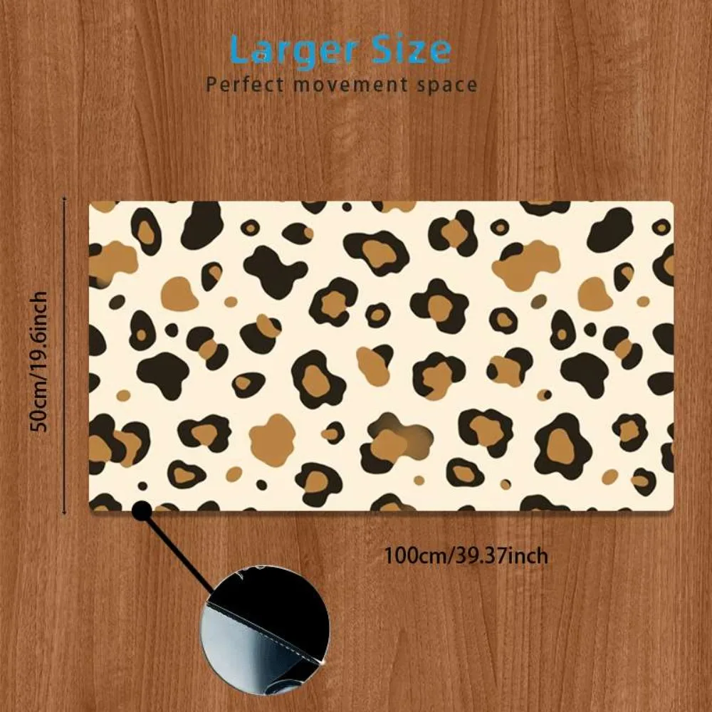 Trendy Brown Leopard Print Large Desk Mat, Minimalist Leopard Extended Mouse Pad, Non-Slip Desk Pad for Home Office Decor
