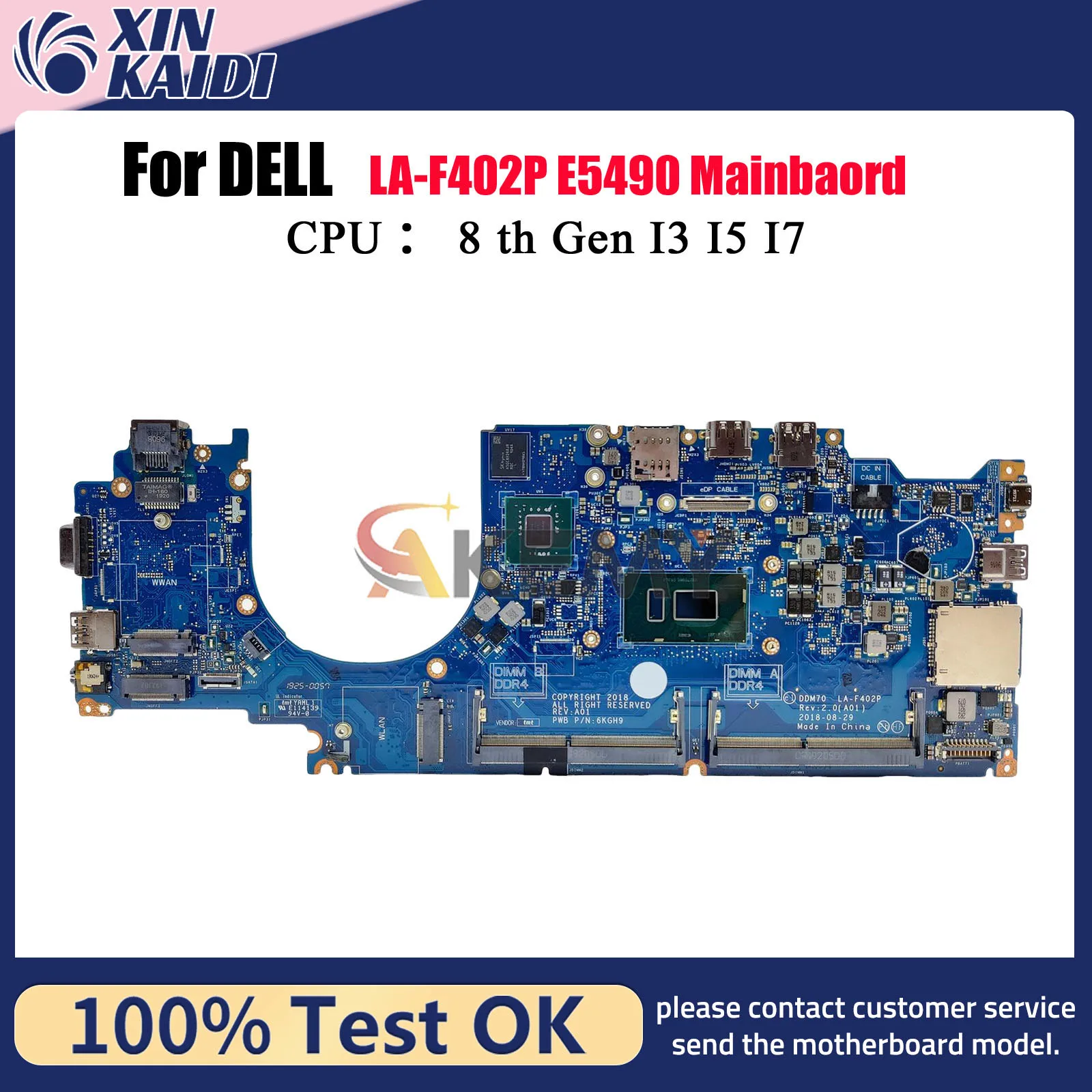 

For Dell Latitude E5490 Notebook Mainboard LA-F401P with i3 i5 i7 7th 8th CPU 0C08DH 0M71FV 0NJFT2 08KN1W 100% Fully Tested