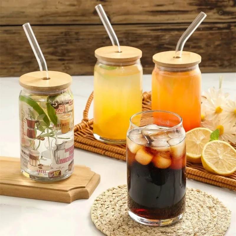 500ml Glass Cup with Lid and Straw Bubble Tea Cup Juice Glass Beer Can Milk Mocha Cups Breakfast Mug Drinkware Transparent cup