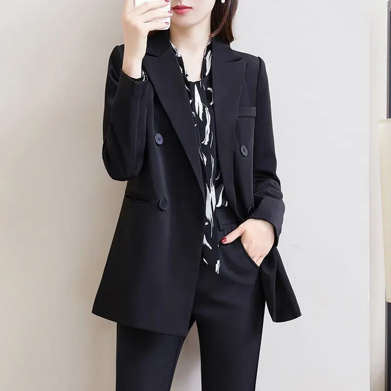 Spring Autumn Women British Style Leisure Solid Color Black Blazer Jacket Female Korean New Loose Fit Fashion Black Suit Coat