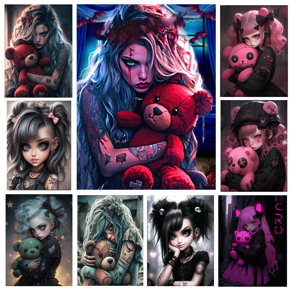 Bear Girl Diamond Painting New 2024 Diy Full Square/Round Diamond Mosaic Embroidery Cartoon Gothic Fantasy Art Home Decoration