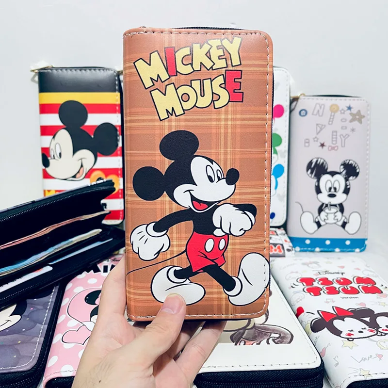 Disney Woman Long Wallet Cartoon Mickey Mouse Coin Bag Cute Minnie PU Leather Girl Card Package Children Holder Clutch