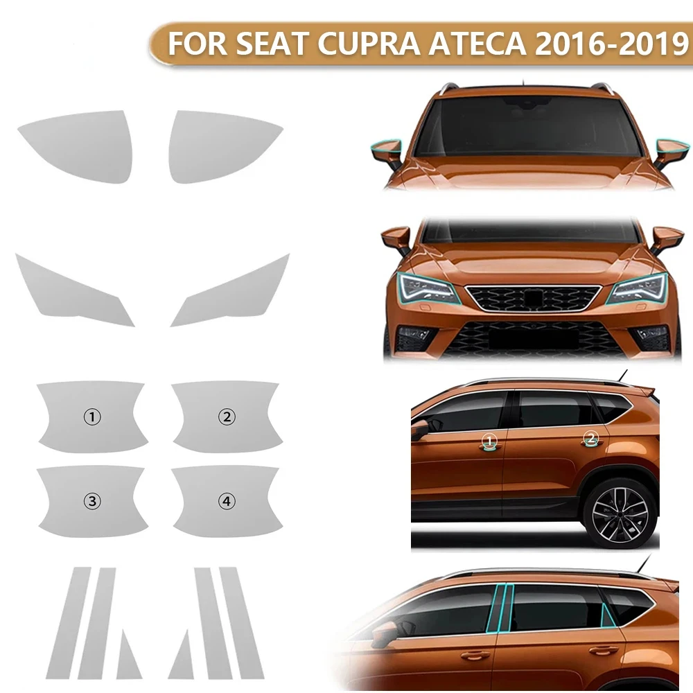 

Фара заднего вида B C стойки дверные ручки защитная пленка из ТПУ для сиденья CUPRA Ateca 2016-2019 защита от царапин предварительно вырезанная прозрачная PPF