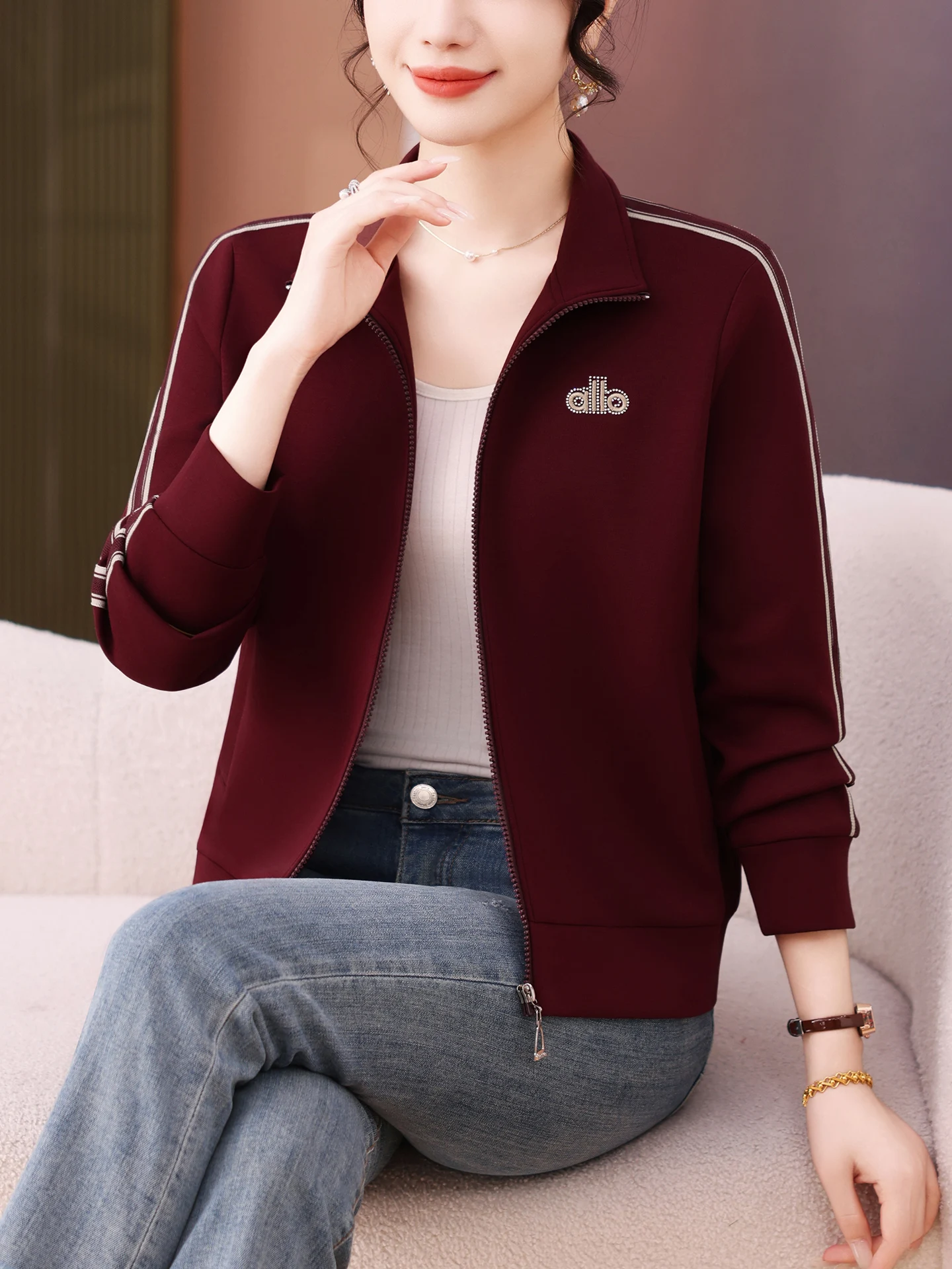 

Женский повседневный кардиган-худи Ele: новая коллекция весна-осень, модный, стройнящий, для мам, спортивный топ с воротником-стойкой