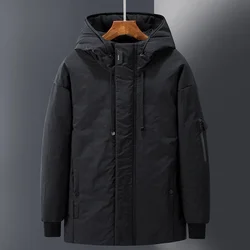 Men 2025 Winter New Long Casual Thick Fleece Hooded Waterproof Down Jacket Coat Men Outwear Fashion Pockets Down Jacket
