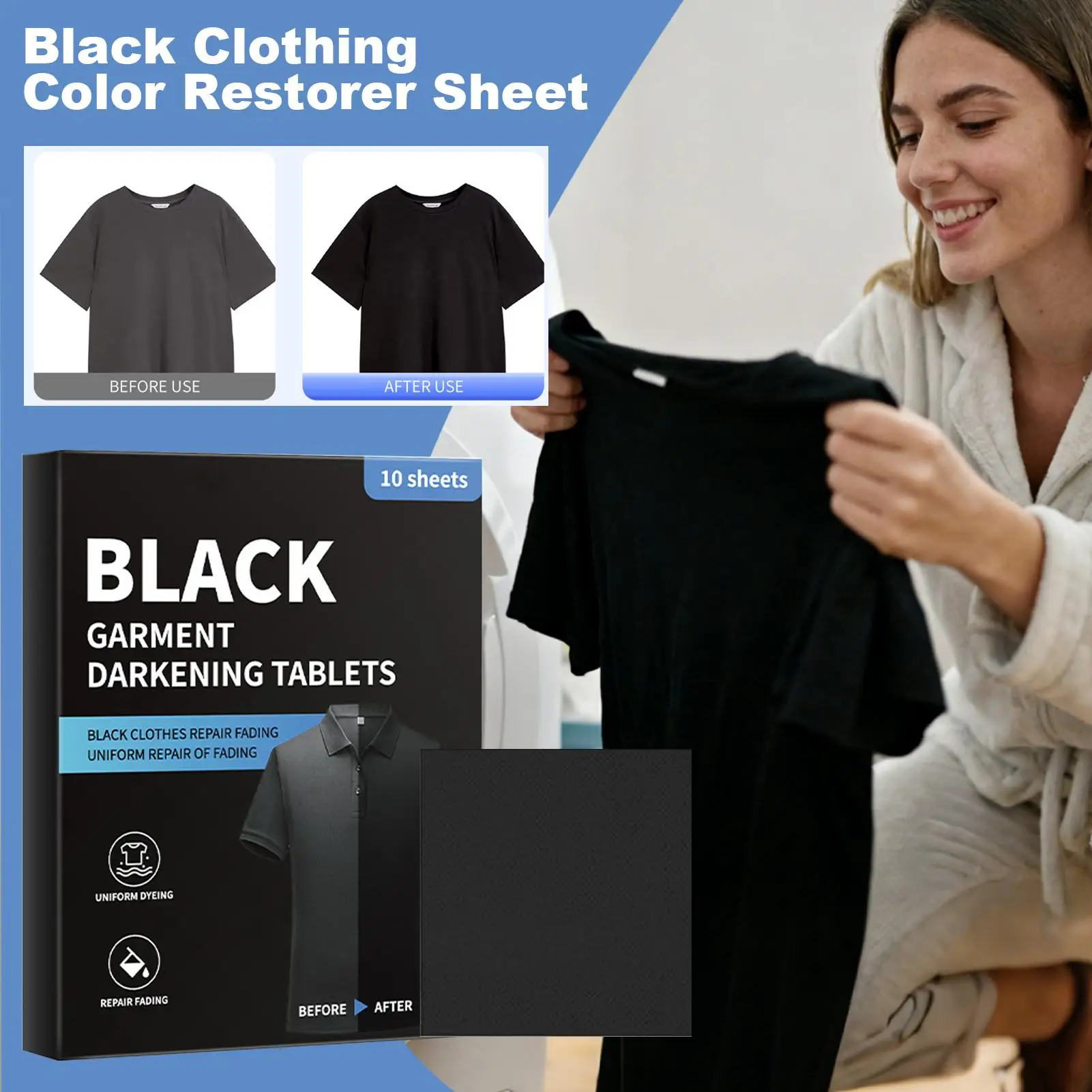 10Pcs laundry black color enhancement sheet Darkening Cleaner used for fading black clothes supplement color for Clothes Protect