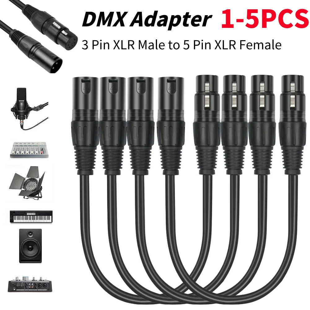 1-5PCS3 Pin XLR Male To 5 Pin XLR Female DMX Adapter 30cm XLR3M To XLR5F Adaptor Cable for Microphone DMX Stage Light Turnaround