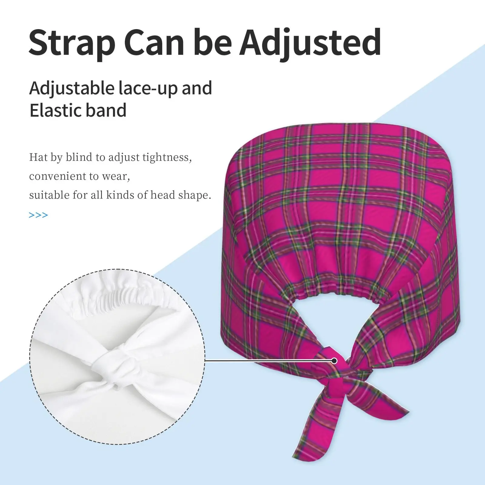 Custom Checkered Royal Tartan Plaid Medical Staff Scrubs Hat Women Men Gingham Geometric Doctor Nursing Surgical Cap Scrub Caps
