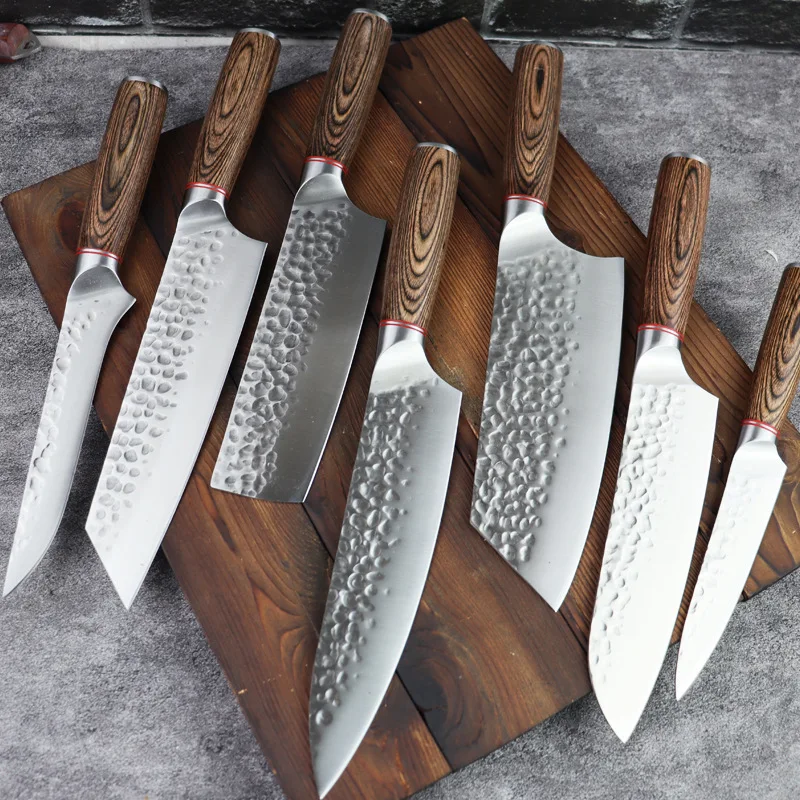 1-7Pcs Professional Kitchen Knife Sets Stainless Steel Forged Chef Knife Japanese Kitchen Meat Cleaver Fish Filleting Knife