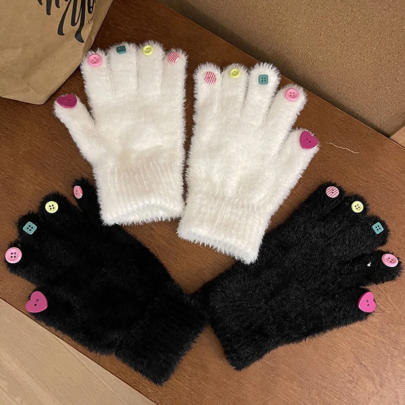 Cute Sparkling Diamond Gloves For Women's Winter Warmth Glutinous Plush Gloves Thickened Warm Student Finger Cover