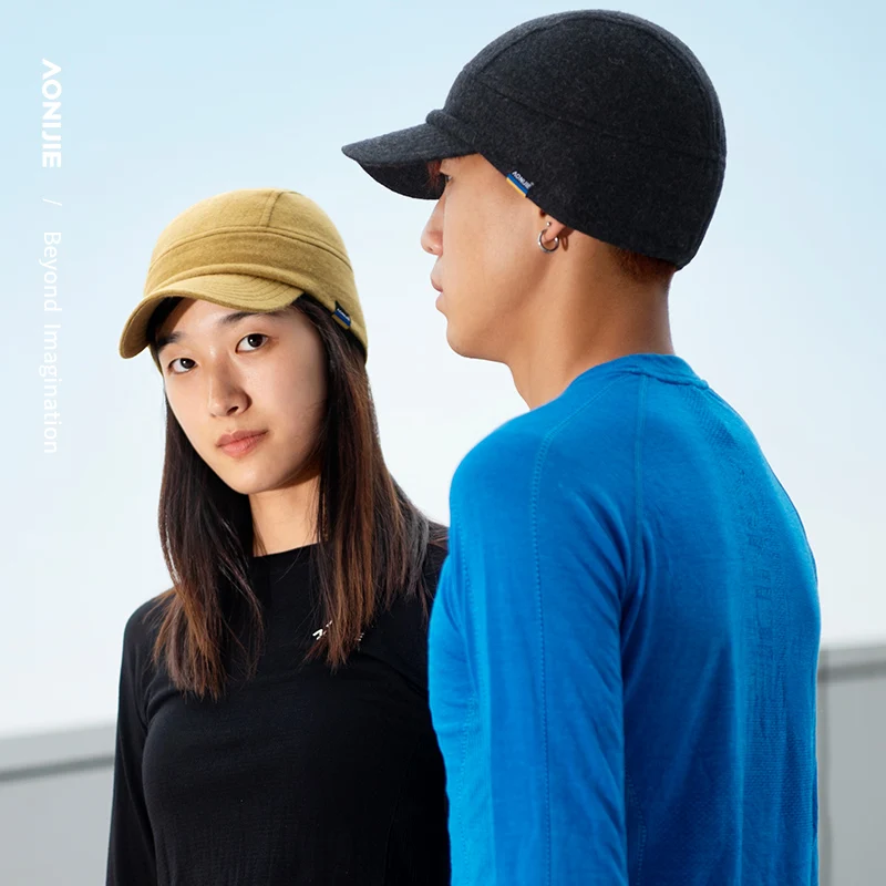 AONIJIE M40 Unisex Winter Warm Wool Knitted Ear Hat Pure Collapsible Brim Cap Rear Elastic Strap For Running Hiking Fitness