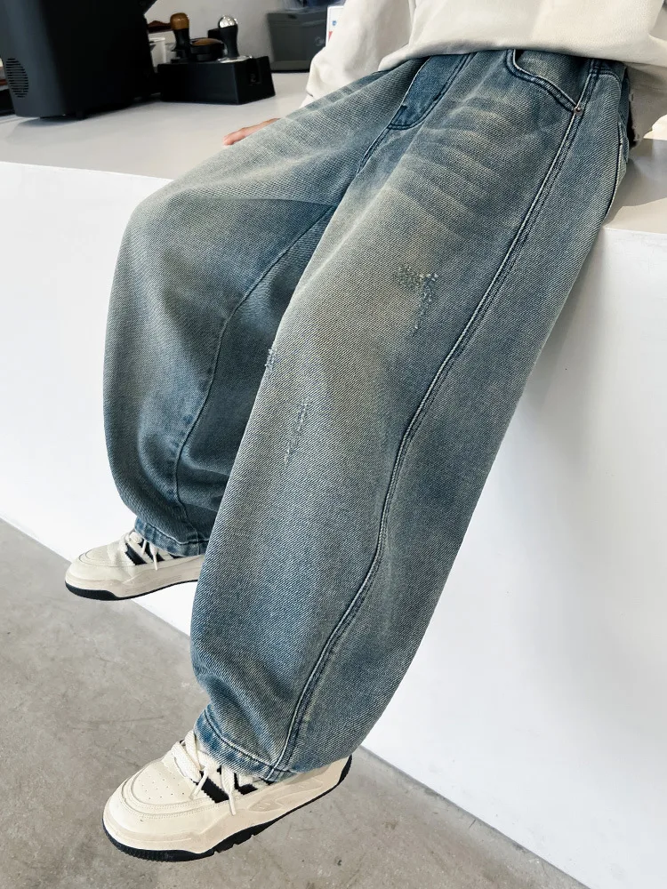 High Quality Boys Jeans Pants Spring Kids Wide Leg Straight Trousers Autumn Loose-Fit Casual Trousers Child Trendy Jeans 4-14Y