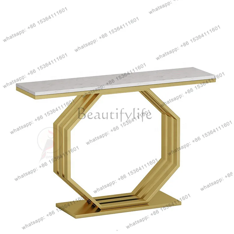 The light luxury console table is facing the door, and the marble entrance cabinet is a stainless steel bar table