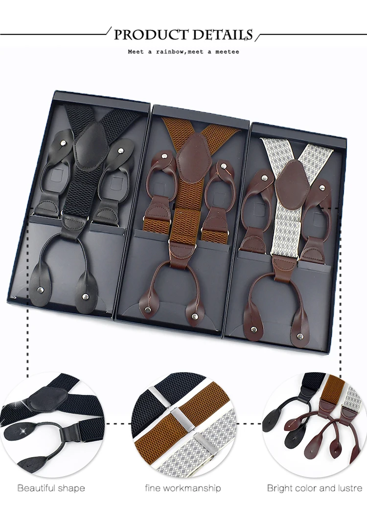 Men's Suspenders 6 Clips Wide Braces Corn Teeth Elastic Male Jockstrap Pants Suspender for Men Business Suit Mens Accessories