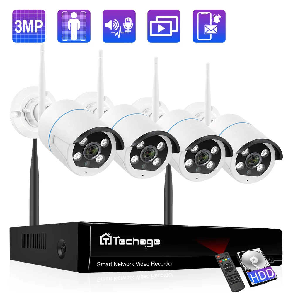 

Techage H.265 8CH 3MP Wireless Camera System Smart IR Cut Night Vision Outdoor Waterproof CCTV Vedio Security Surveillance Set