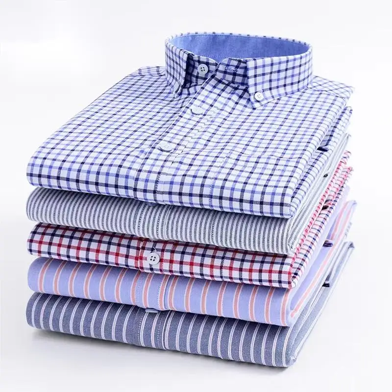 

Man Checked Shirts New Style Quality Oxford Long Sleeve Classic Fit Plaid Male Shirt