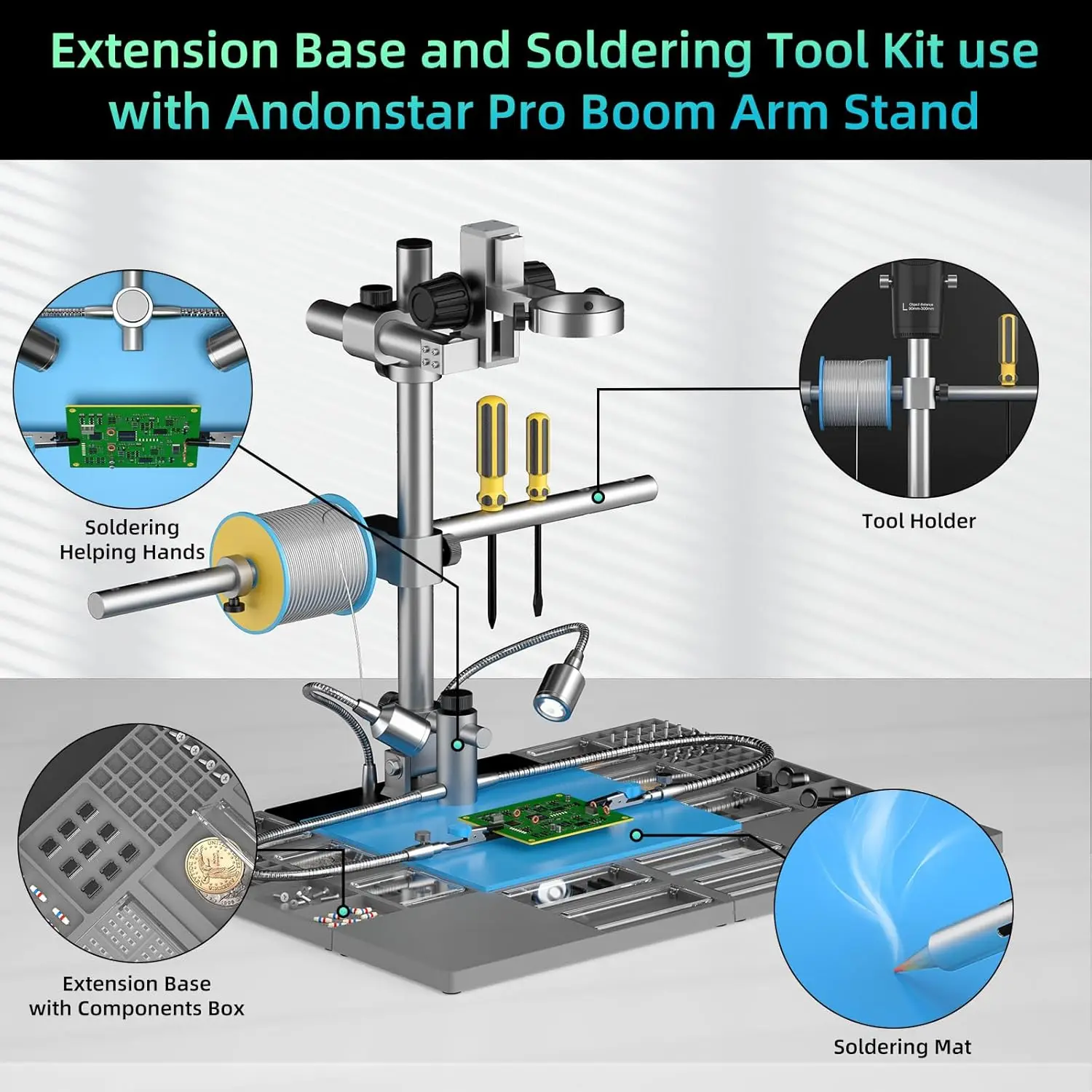 Base di estensione per microscopio e kit di saldatura per supporto per braccio Pro Boom (AD246S-M, AD249S-M, AD407 Pro, AD409 Pro, AD409-Pro ES, AD210S