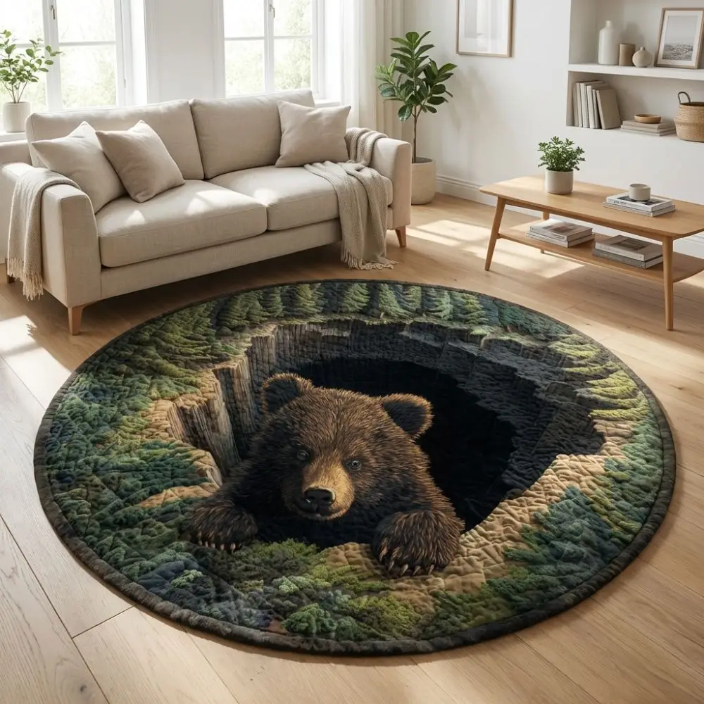 3D Bear Cave Realistic Bear Carpet Non-slip Backing Dirt-scraping Surface Doormat Household 60*60cm Floor Protection Mat