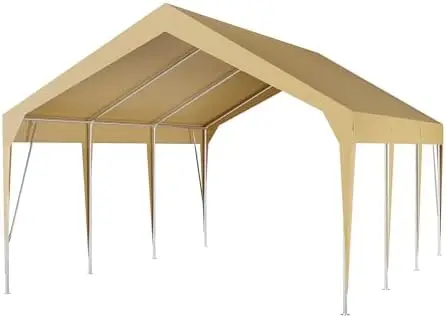 10x20 FT Heavy Duty Carport with Frame, Upgraded Portable Car Canopy with Adjustable Height 9.3-10 FT, Waterproof &