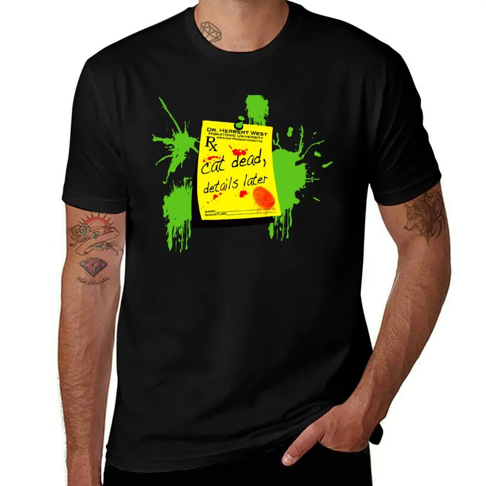 ReAnimator Cat Dead, Details Later Sticker T-Shirt Plus Size Gym Sports T-Shirt