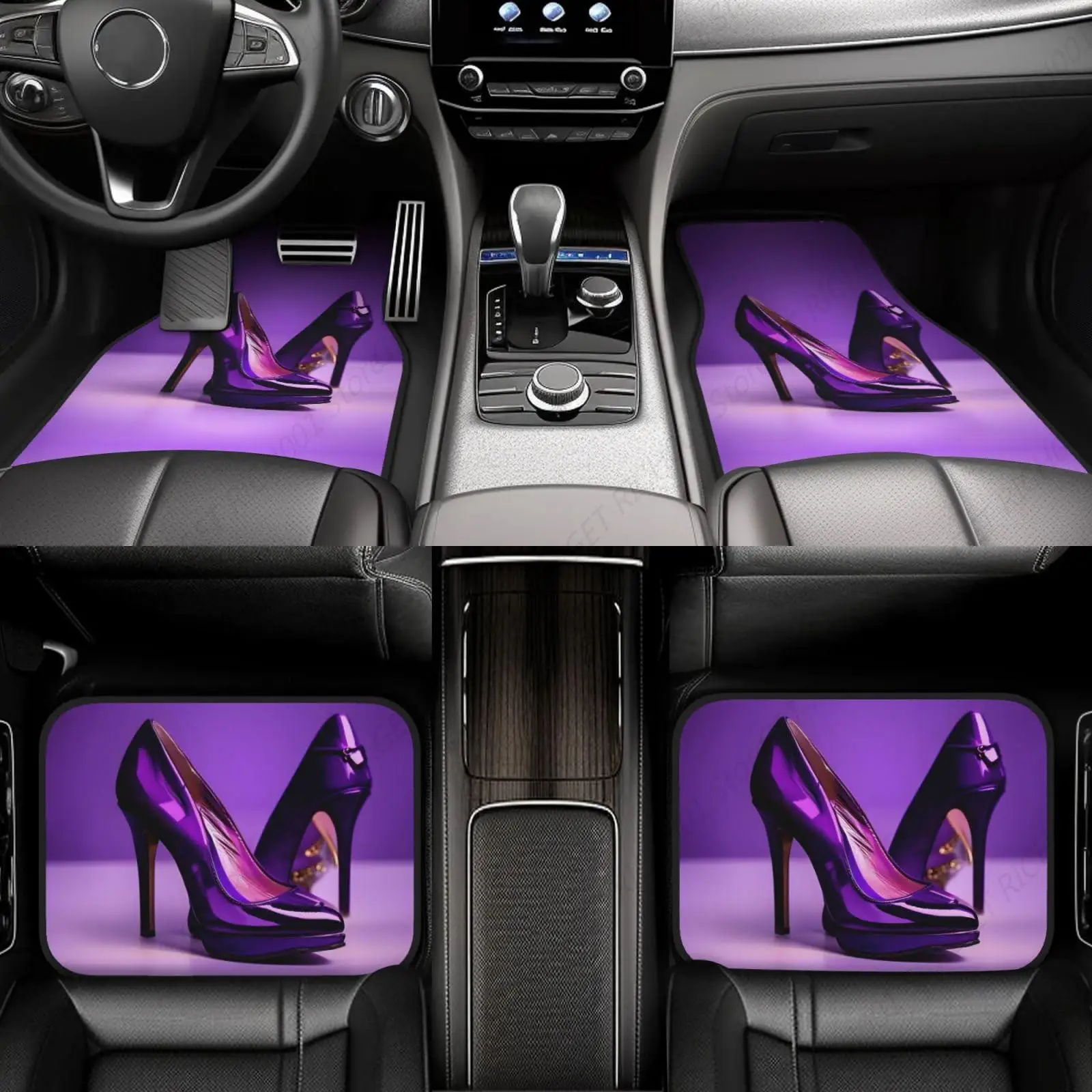 

Tacones Altos Morados Con Lápiz Labial, Alfombrilla Para Pies Coche, Juego Completo 4 Piezas, Estilo Coche Y Comodidad Con Li