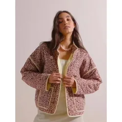 New Chic Vintage Floral Print Cotton Coat Autumn Winter Women Long Sleeve Cardigan Pocket Streetwear Short Quilted Jacket