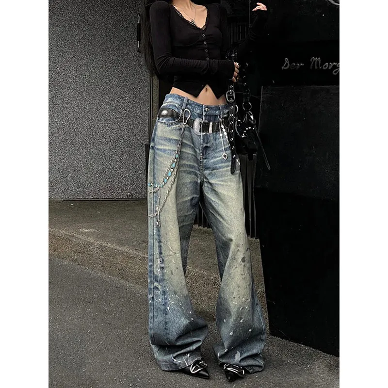 Baggy Distressed Jeans 90s y2k Streetwear Low Rise Vintage Loose Denim Pants Patchwork Mom Jeans Spring Harajuku Clothing