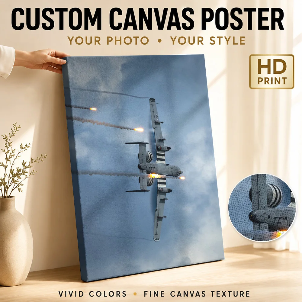 Military Aircraft Releasing Flares Framed Canvas Print Personalized Photo Dramatic Sky Illustration Wall Art For Aviation Club