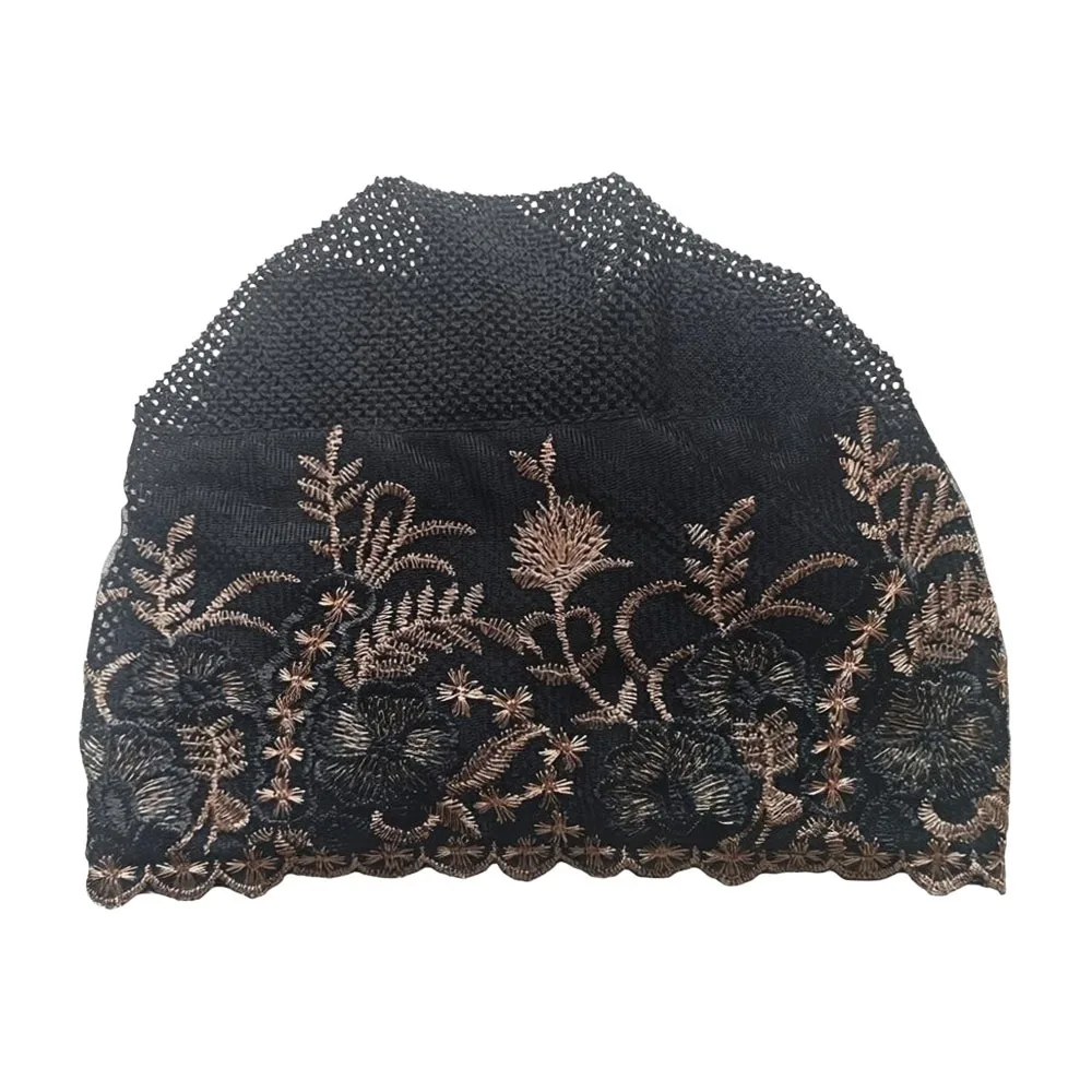 

Fashion Flower Embroidery Bonnet Hat Full Coverage Cover White Hair Headscarf Breathable Elastic Headband Cap Women Headwear