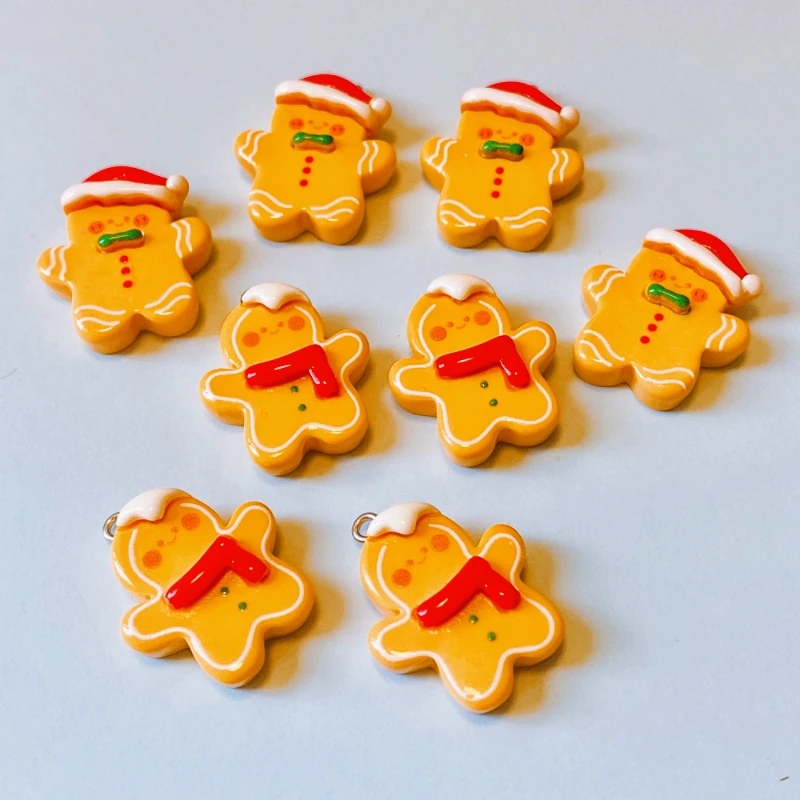 10pcs Cute Christmas Gingerbread Man Biscuits Charms  Santa Gift Resin Pendants For Jewelry Making DIY Bracelet Earring Ornament