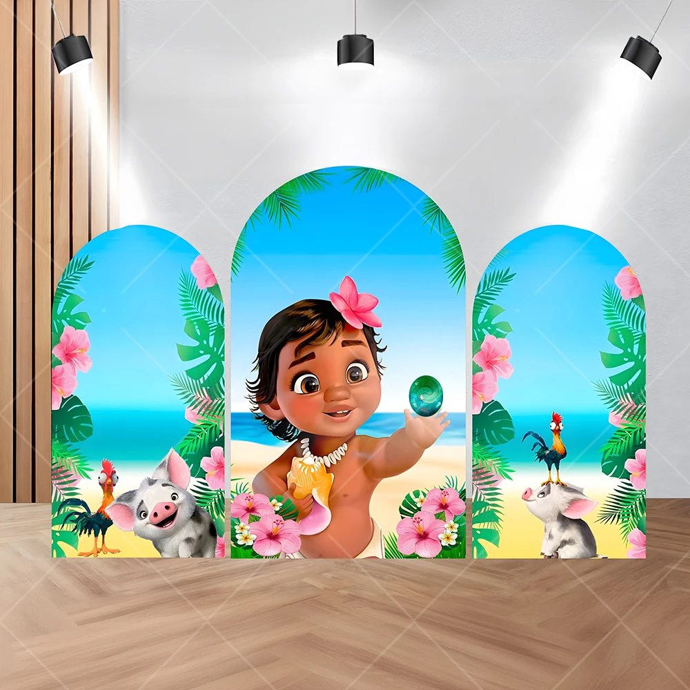 Baby Moana Arch Cover Backdrop Customized Girl Child Baby Shower Happy 1st Birthday Party Banner Photo Decoration Photography