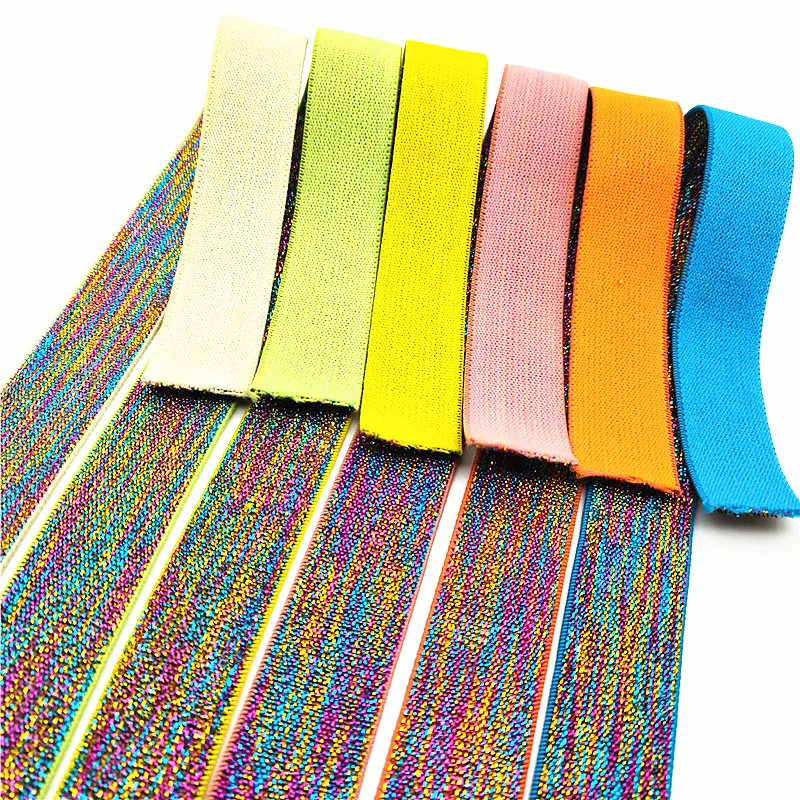 25mm Gillter Rubbeer Band Colorful Hot Stamping Elastic Bands DIY Webbing Apparel Bags Sewing Accessories 2.5cm 1yard