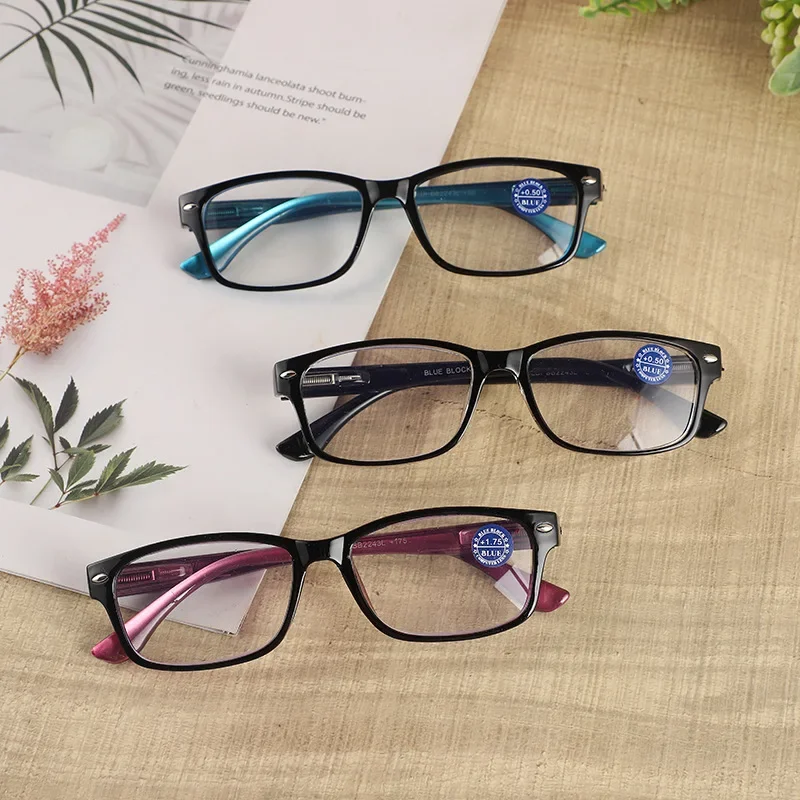 Neutrale, ultraleichte Retro-Lesebrille mit rechteckigem Vollformat und optischer Sehstärke für Männer und Frauen + 100 bis + 400