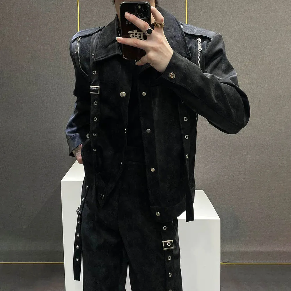 Autumn New Men's Jacket Straight Trousers American Retro Fashion Trend High Street Loose Casual Breathable Niche Men's Set 2025