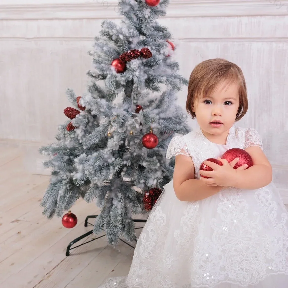 Vestido de renda branco marfim com lantejoulas para bebê, vestido com glitter, primeira comunhão, bata de aniversário recém-nascido, flor para menina, batizado