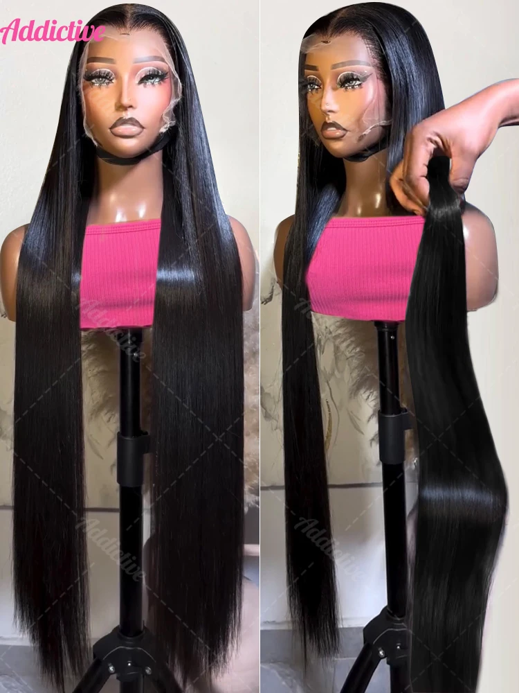 Addictive HD 40 inch Straight 13x6 Human Hair Lace Frontal Wigs 250 Density Remy PrePlucked 13x4 Lace Front Wig For Women