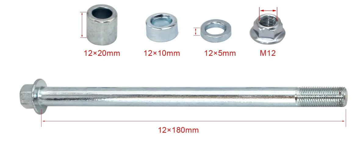 12mm 180mm Front Rear Axle With Bush 20mm 10mm 5mm Kit For PIT PRO Dirt Bike Scooter QUAD ATV