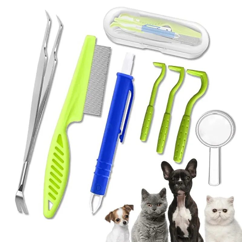 Pet Tick Removal Kit Easy To Use Flea Get Rid of Hook Tweezers Pliers Mite Extractor Dogs Cats Clear Up Accessories Pet Supplies