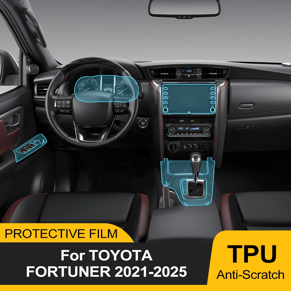 Vorgeschnittene TPU-Innenfolie für Toyota Fortuner 2021-2025 Auto-Getriebepanel Armaturenbrett Kratzfeste Transparente PPF-Folienabdeckung