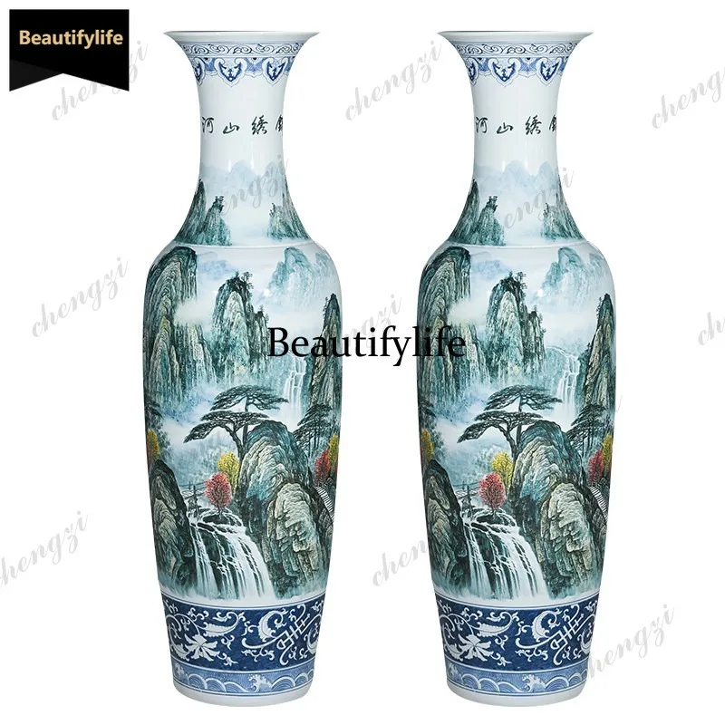D80 Jingdezhen Ceramic Hand-painted Heavy Industry Bold Large Vase Company Lobby High-end Floor Ornament