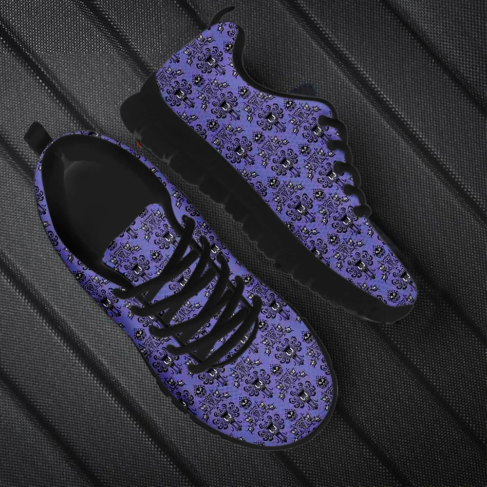 

INSTANTARTS 2023 Casual Shoes For Women Purple Haunted Mansion Print Running Jogging Lace Up Workout Ladies Sneakers Flats Shoes