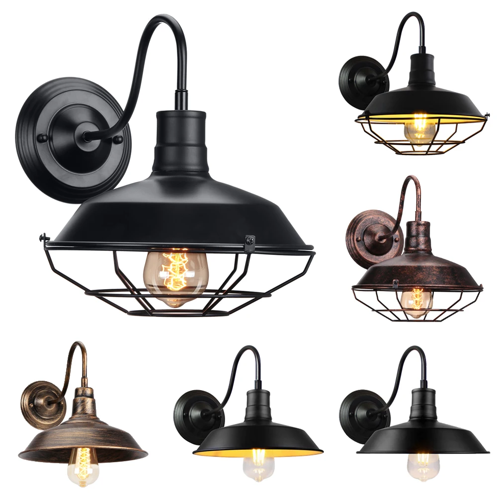 Industrial Loft Black Lampshade Wall Lamps Vintage Cage Guard Sconce Retro Lighting Fixture Modern Indoor Lighting Lights E27