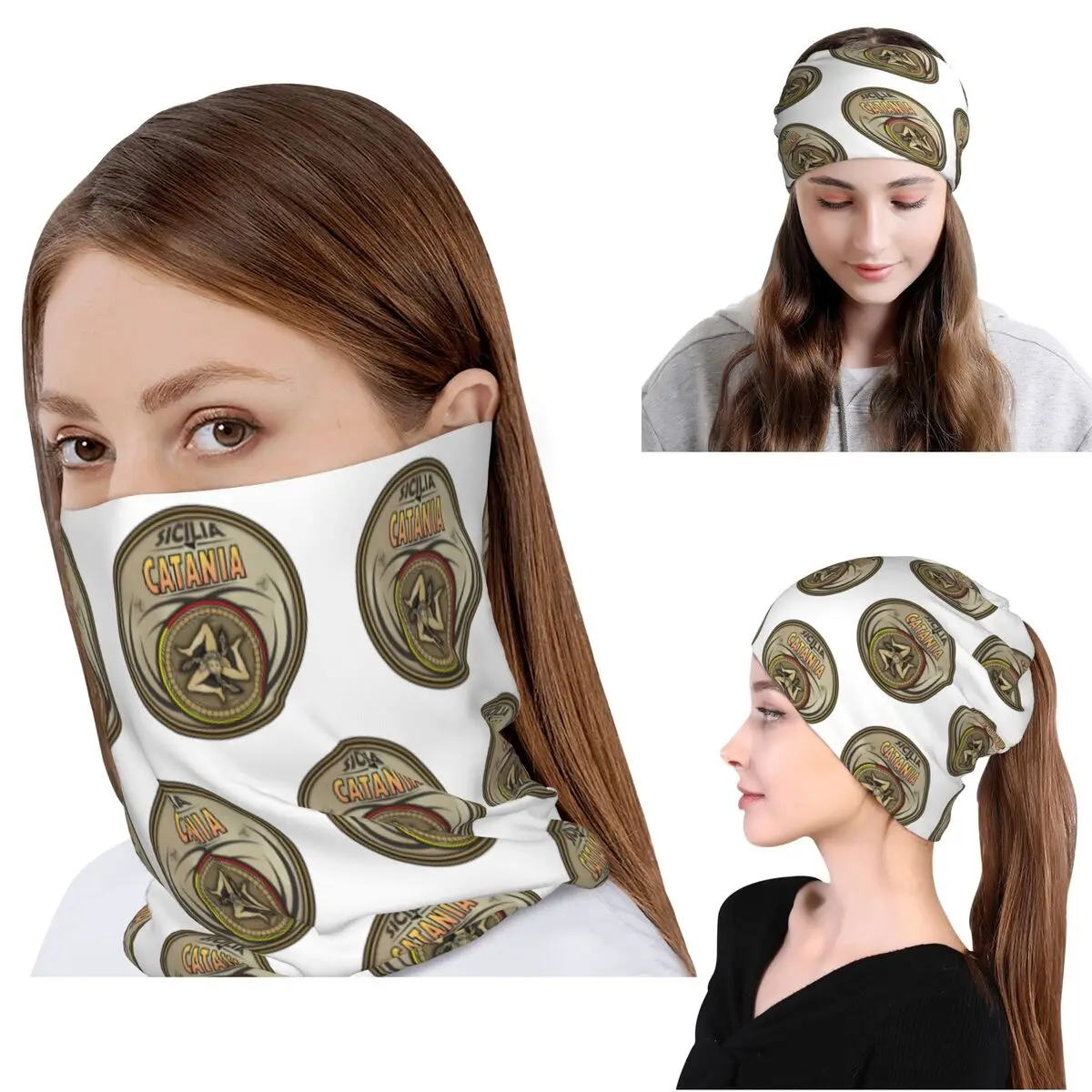Catania Sicilia Sicily Trinacria Symbol Bandana Halstuch Wickelschal Mehrzweck-Radschal Mützen Mütze Unisex Erwachsene