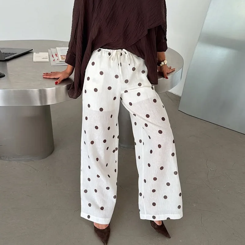 Talenza Women's Polka Dot Pants Fashion Loose Casual Printed Patchwork High Waist Pants Elegant Chic Office Lady Female Pants