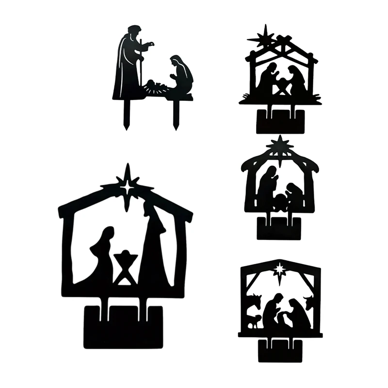 Nativity Scene Silhouette Nativity Figurines Set Christmas Nativity Ornament Nativity Holy Family For Fence Patio Easy To Use C